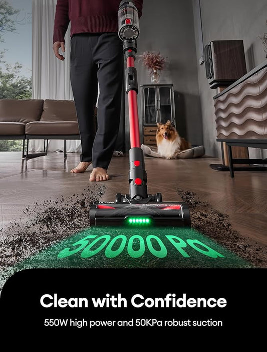 Ultenic Cordless Vacuum Cleaner, 550W/50Kpa, 60Mins Runtime, Stick Vacuum Cordless Rechargeable with 180°Bendable Wand, Anti-Tangle Brush, Vacuum Cleaners for Home/Pet Hair/Carpet/Floor U16
